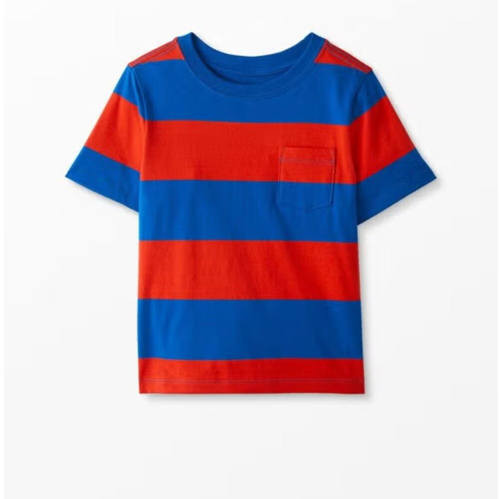Hanna Andersson Bright Basics Pocket Tee Pima Cotton Baltic Blue/Poppy Stripes
